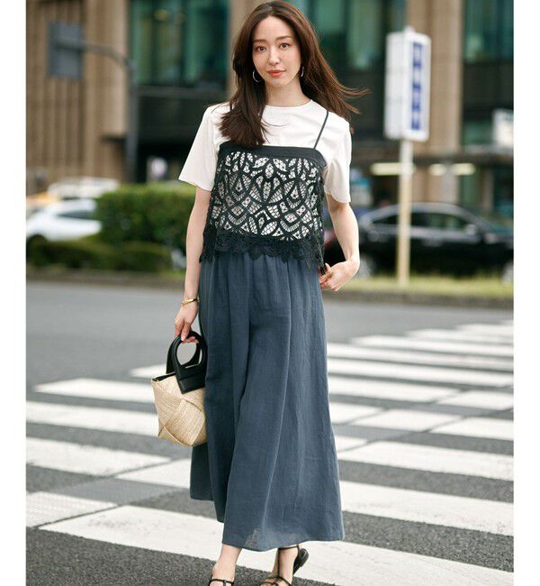 23区「【好評につき新色追加/汗じみ防止】エンブロイダリージャージー レースキャミソール付き カットソー」|Tシャツ・カットソー|