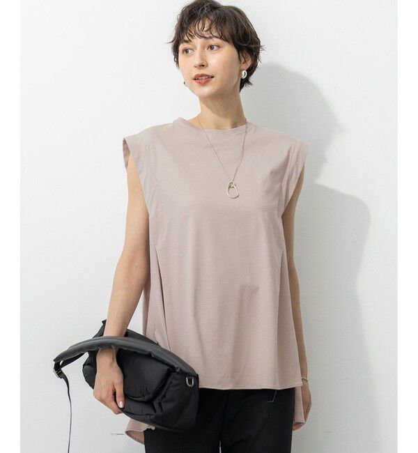 23区「【洗える】コンパクトヤーン フレアデザイン ノースリーブ カットソー」|Tシャツ・カットソー|ベージュ系