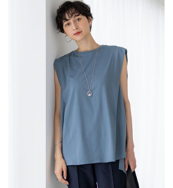 23区「【洗える】コンパクトヤーン フレアデザイン ノースリーブ カットソー」|Tシャツ・カットソー|ダルブルー系