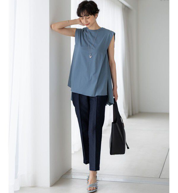 23区「【洗える】コンパクトヤーン フレアデザイン ノースリーブ カットソー」|Tシャツ・カットソー|