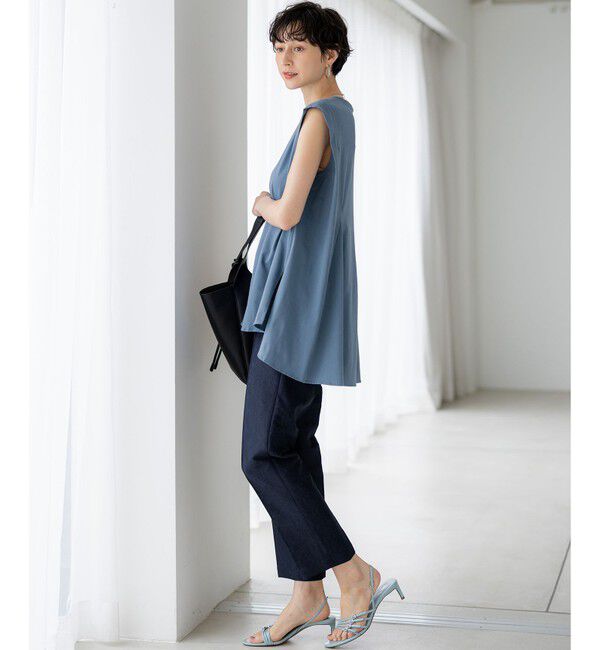 23区「【洗える】コンパクトヤーン フレアデザイン ノースリーブ カットソー」|Tシャツ・カットソー|