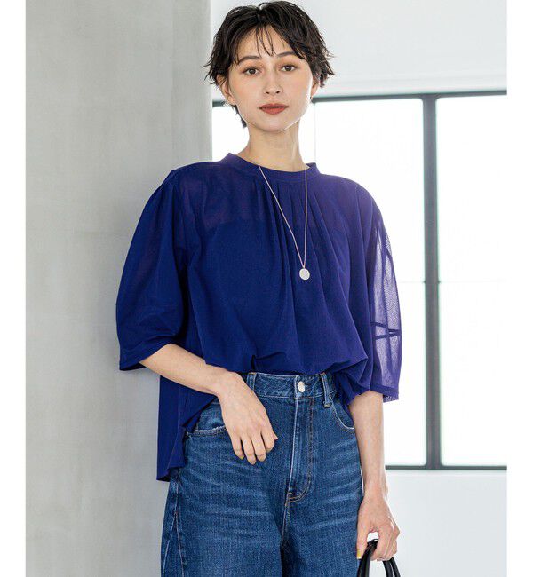 23区「【洗える】クリアトリコットジャージー ギャザーフォルム カットソー」|Tシャツ・カットソー|ブルー系