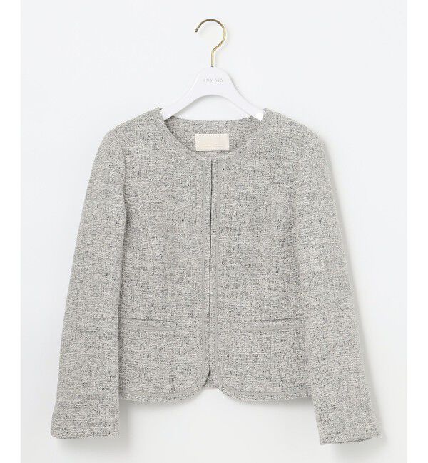 ANY SIS「ミニライトボーダー ジャケット」|ノーカラージャケット|