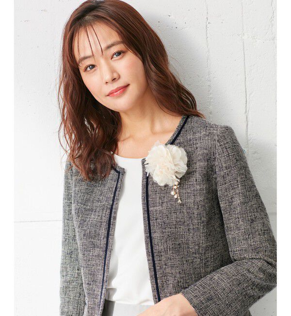 ANY SIS「ミニライトボーダー ジャケット」|ノーカラージャケット|