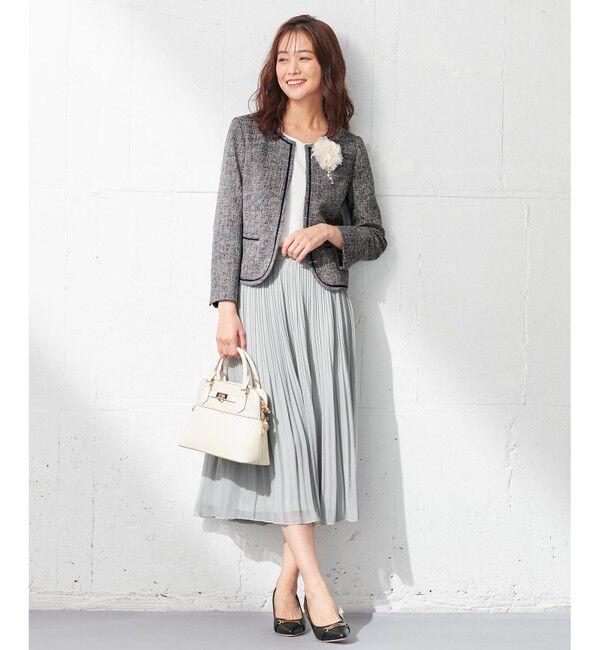 ANY SIS「ミニライトボーダー ジャケット」|ノーカラージャケット|