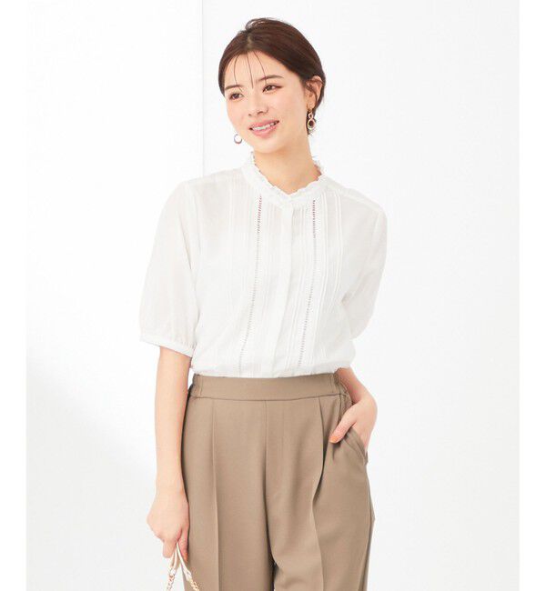 ANY SIS「【洗える】フリルスタンドピンタック ブラウス」|シャツ・ブラウス|オフホワイト
