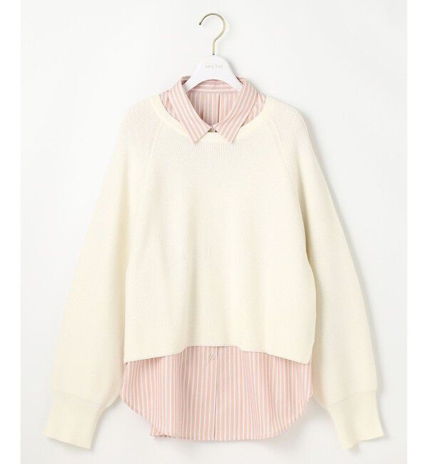 ANY SIS「【BAILA12月号掲載・貴島明日香さんコラボ】ニットレイヤード シャツ ツインセット」|ニット・セーター|