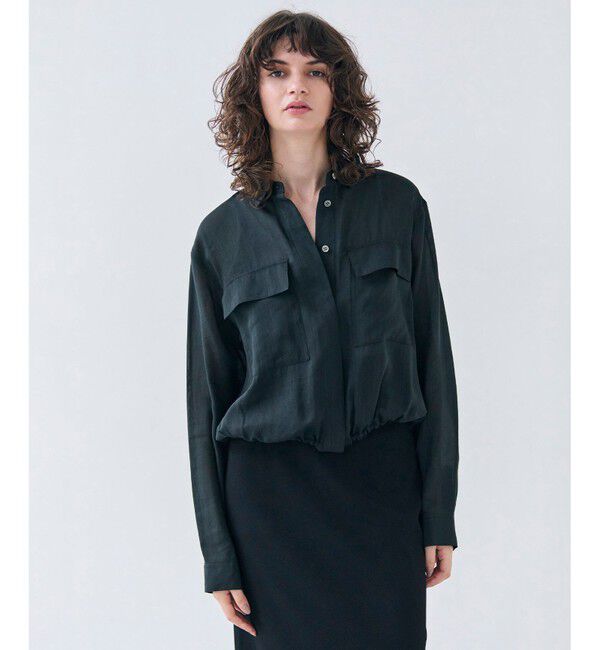 BEIGE,「【洗える・Precious 6月号掲載】PAULINE / ビックポケットドロストリネンブラウス」|シャツ・ブラウス|Black