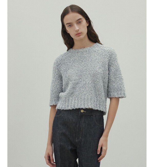 BEIGE,「【洗える・Precious 4月号掲載】TRITOMA / ラメクルーネック半袖ニット」|ニット・セーター|Silver