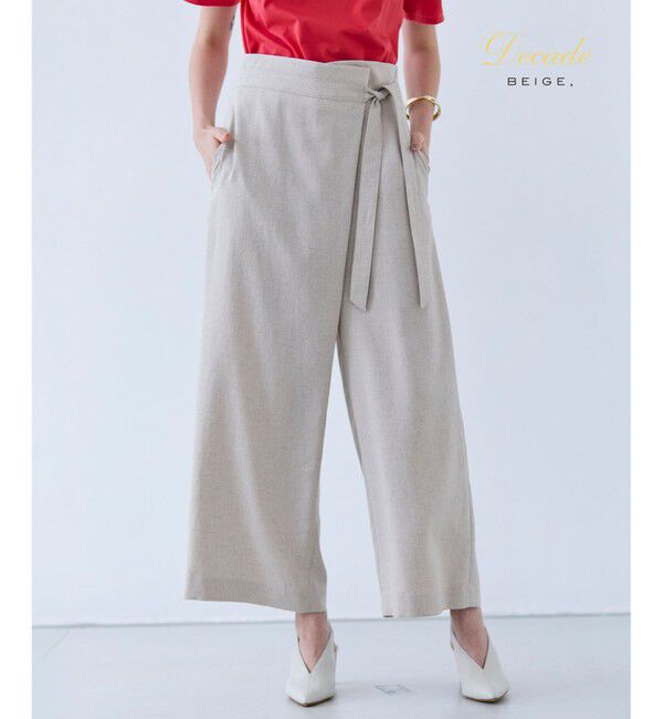 BEIGE,「【洗える】CAROLE / リネンライクラップワイドパンツ」|その他|Sand