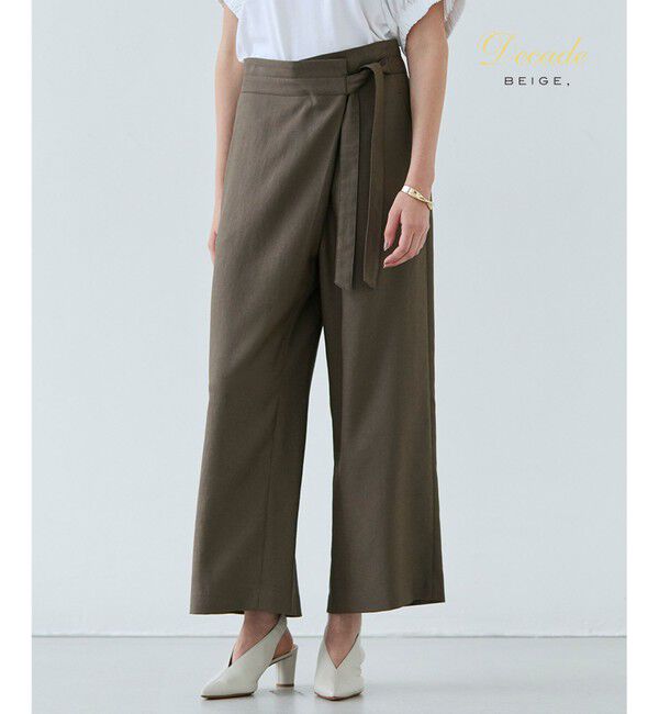 BEIGE,「【洗える】CAROLE / リネンライクラップワイドパンツ」|その他|Mocha