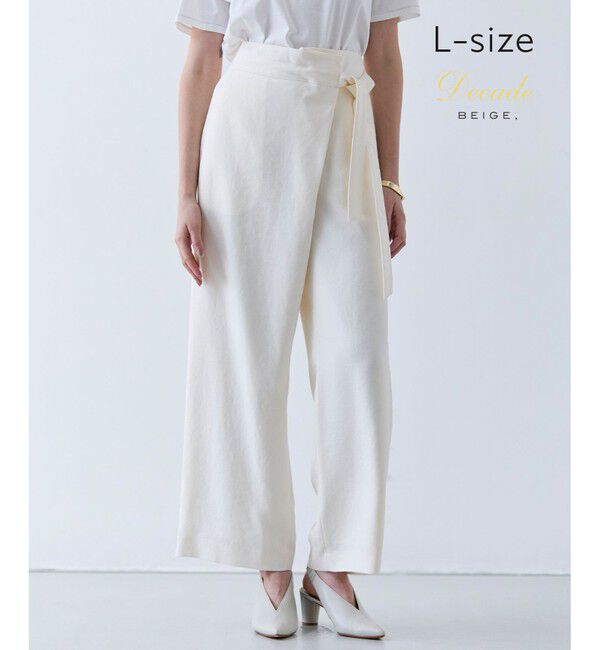 BEIGE,「【洗える・L-size】CAROLE / リネンライクラップワイドパンツ」|その他|Ecru