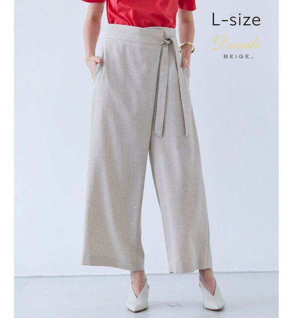 BEIGE,「【洗える・L-size】CAROLE / リネンライクラップワイドパンツ」|その他|Sand