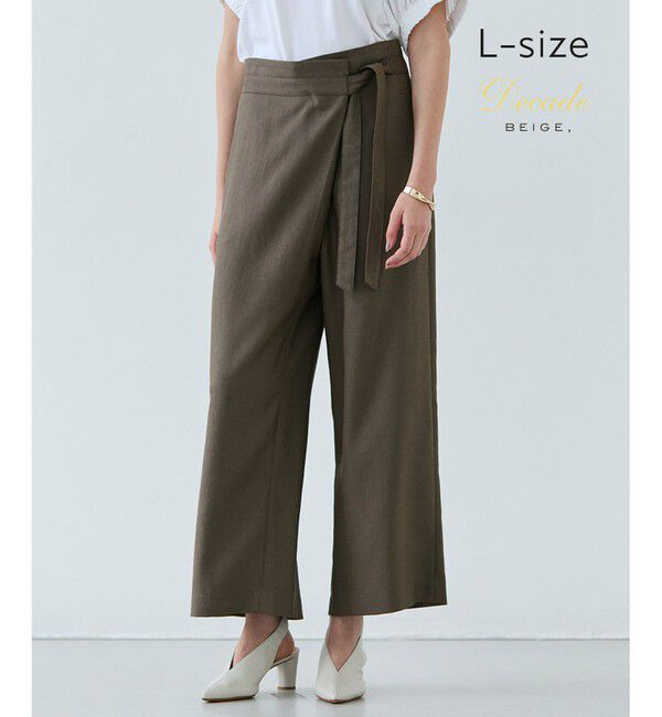 BEIGE,「【洗える・L-size】CAROLE / リネンライクラップワイドパンツ」|その他|Mocha