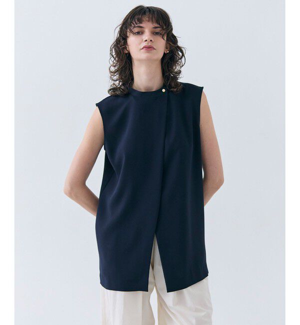 BEIGE,「【洗える】FLEUR / フロントボタンノースリーブブラウス」|シャツ・ブラウス|Navy