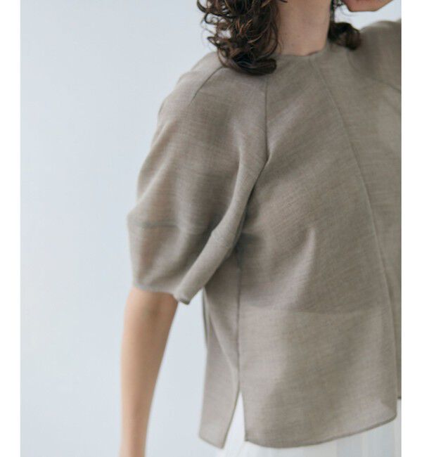 BEIGE,「【洗える・吸水速乾・防シワ】LIATRIS / バックリボンハーフスリーブブラウス」|シャツ・ブラウス|