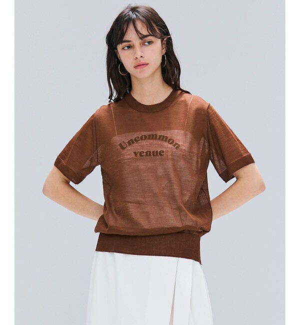BEIGE,「【洗える・GLOW 10月号掲載】CADDO / シアーウールメッセージロゴＴニット」|ニット・セーター|Brown
