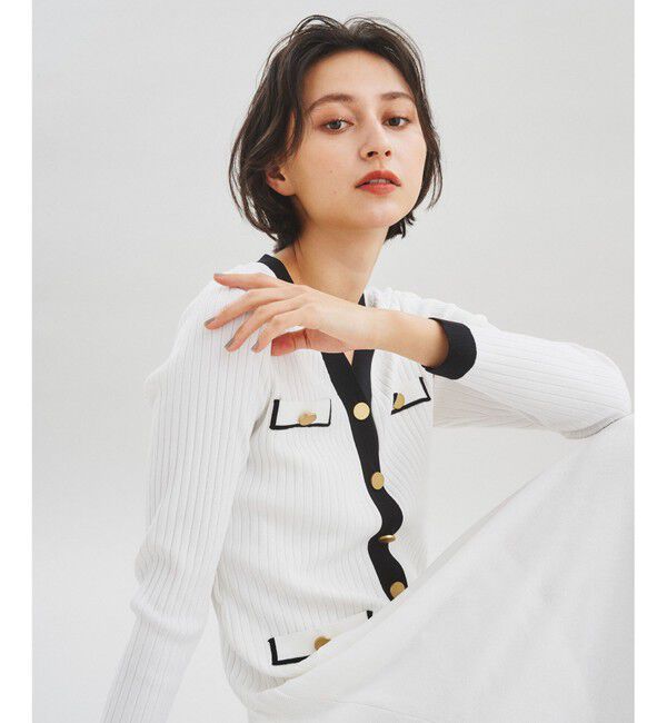  「バイカラーフレアニットワンピース」|ワンピース|ホワイト