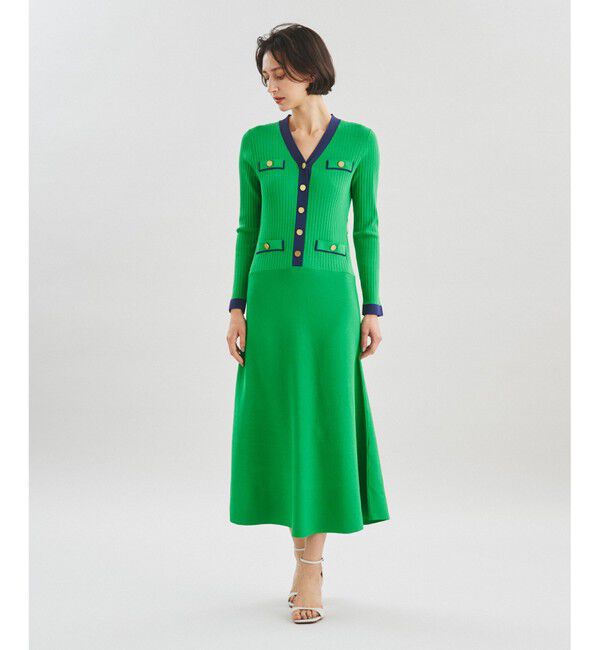  「バイカラーフレアニットワンピース」|ワンピース|