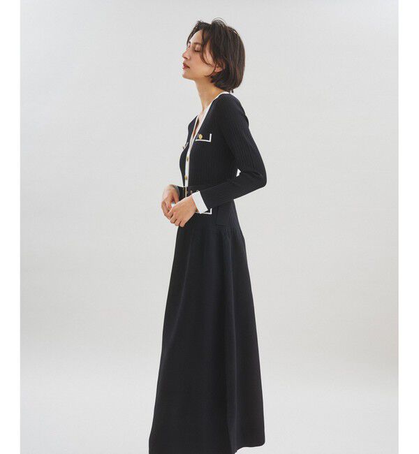  「バイカラーフレアニットワンピース」|ワンピース|