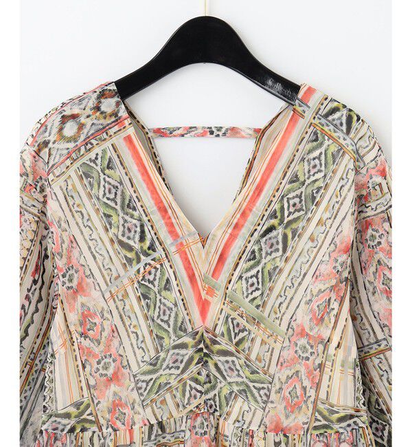  「ストライプイカットプリントワンピース」|ワンピース|