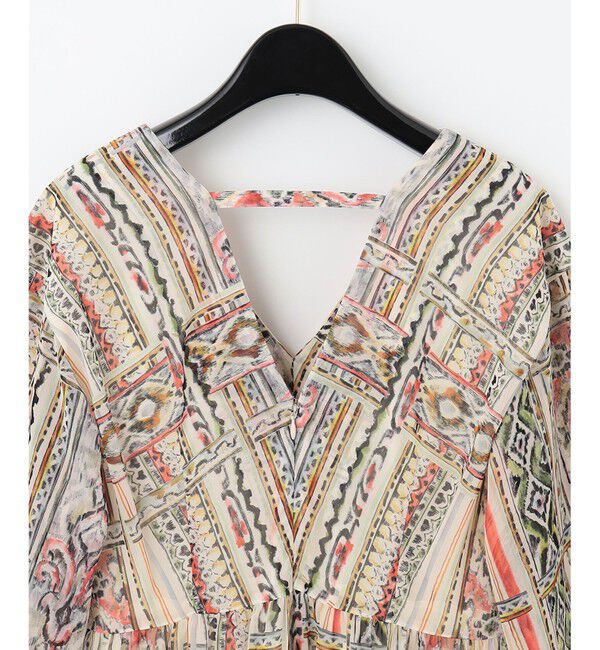  「ストライプイカットプリントワンピース」|ワンピース|