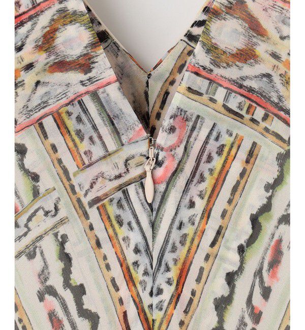  「ストライプイカットプリントワンピース」|ワンピース|