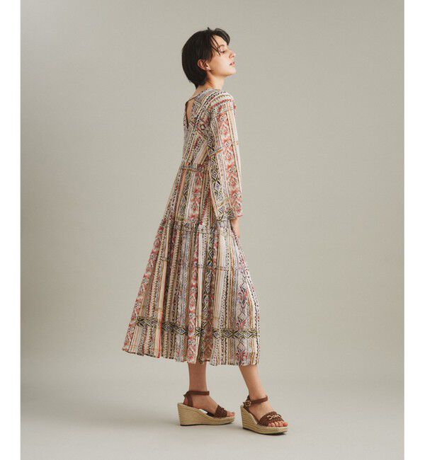  「ストライプイカットプリントワンピース」|ワンピース|