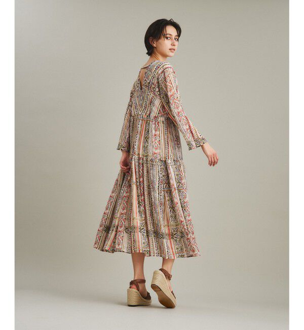  「ストライプイカットプリントワンピース」|ワンピース|