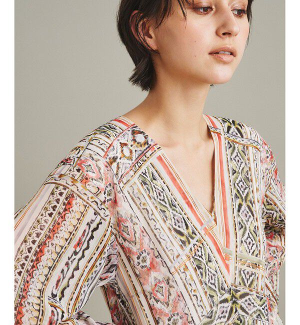  「ストライプイカットプリントワンピース」|ワンピース|