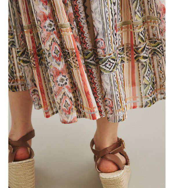  「ストライプイカットプリントワンピース」|ワンピース|