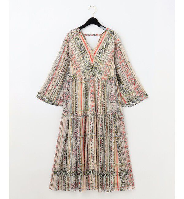  「ストライプイカットプリントワンピース」|ワンピース|