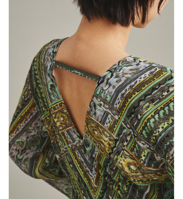  「ストライプイカットプリントワンピース」|ワンピース|