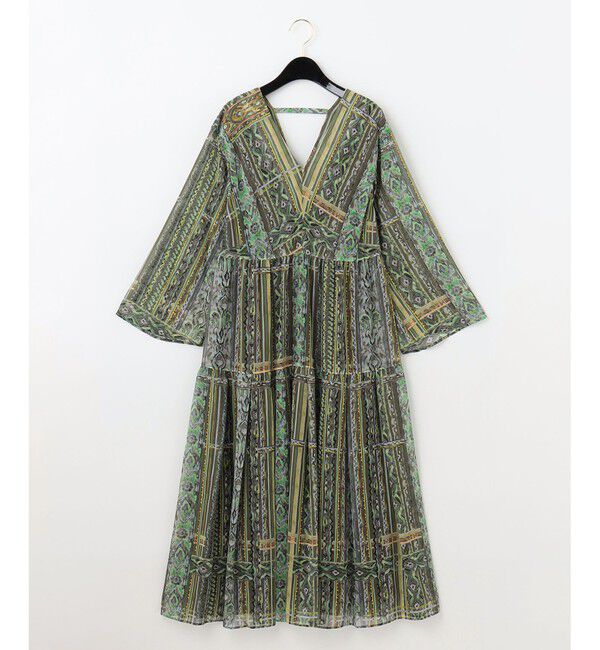  「ストライプイカットプリントワンピース」|ワンピース|