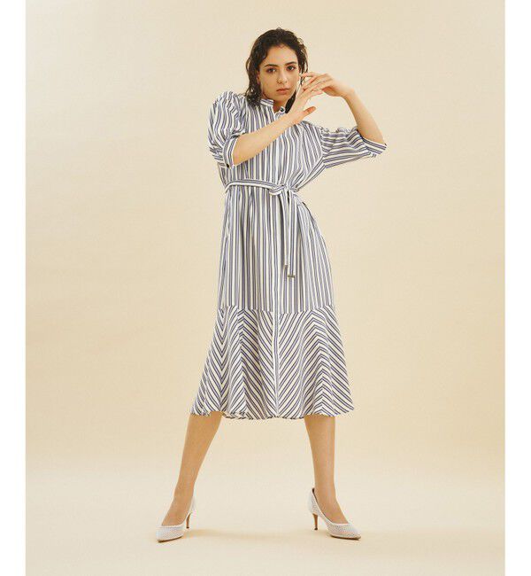  「リネンタッチストライプワンピース」|ワンピース|