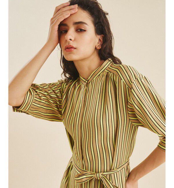  「リネンタッチストライプワンピース」|ワンピース|