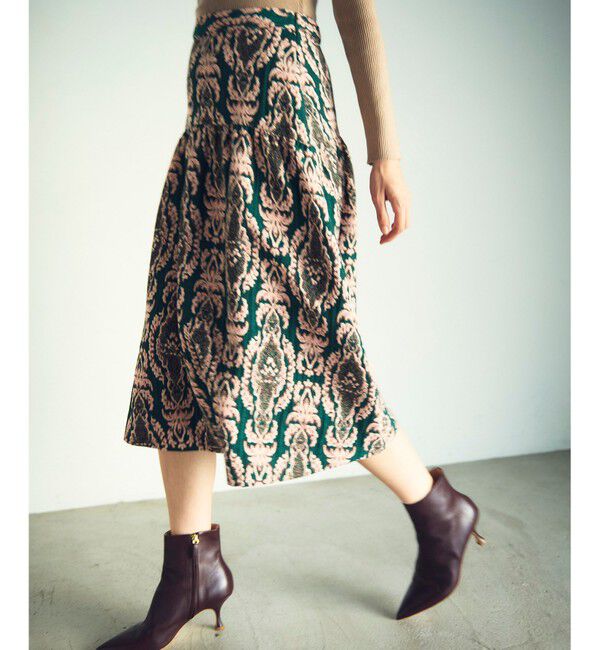 GRACE CONTINENTAL「オーナメントジャガードスカート」|スカート|グリーン