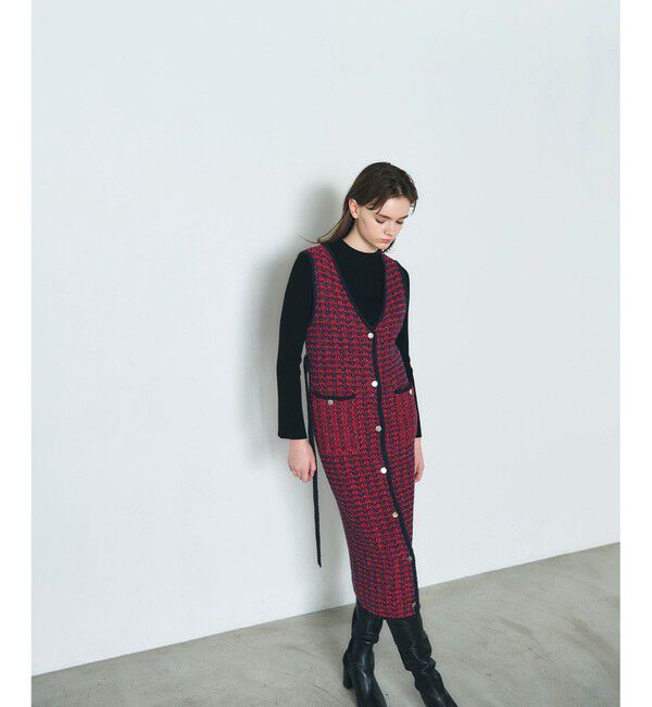 Diagram「バイカラージャガードニットワンピース」|ワンピース|レッド