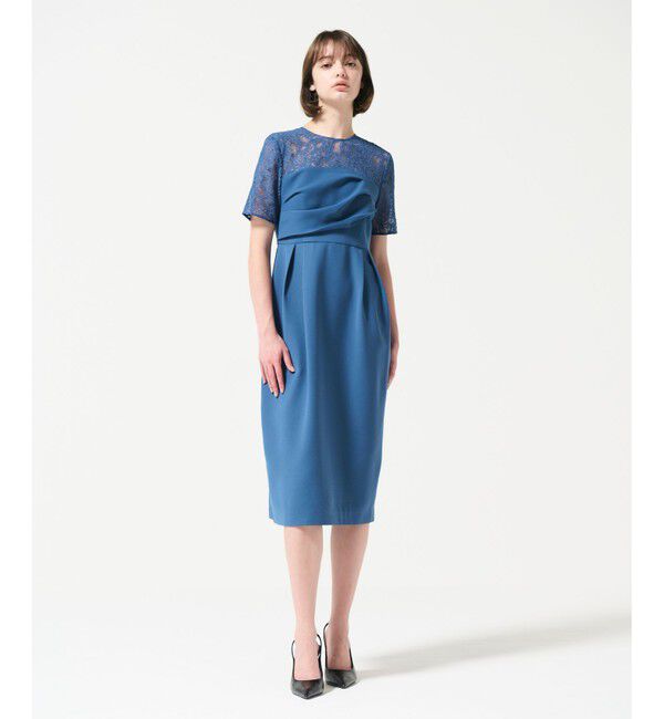 GRACE CONTINENTAL「タックドレープコクンドレス」|ドレス|ブルー