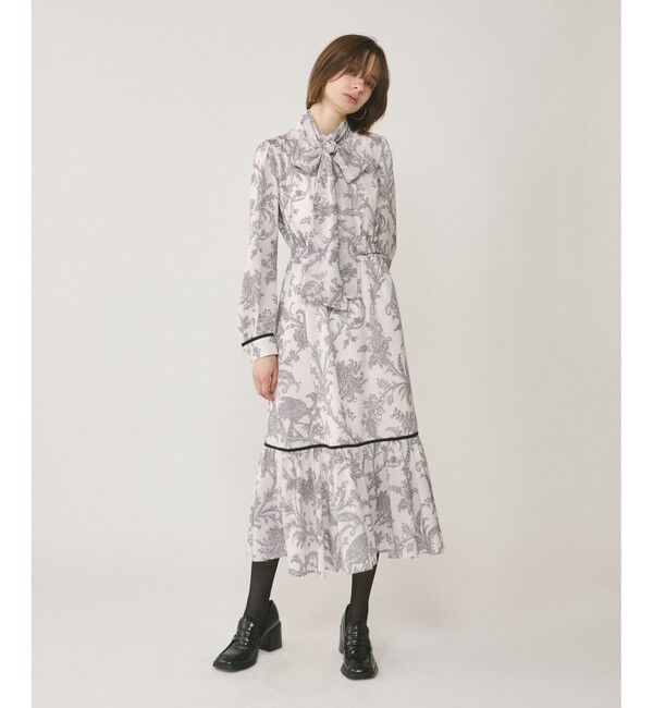 GRACE CONTINENTAL「サラサプリントリボン付ワンピース」|ワンピース|ブラック