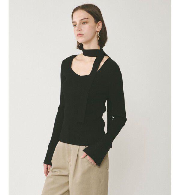  「ボウタイリブニットトップ」|ニット・セーター|ブラック