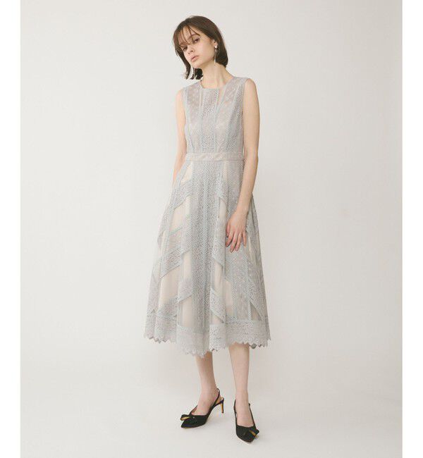  「レースパッチワークドレス」|ドレス|グレー
