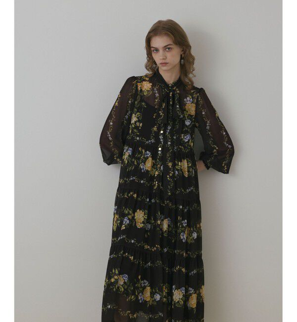 Diagram「フラワープリントティアードワンピース」|ワンピース|ブラック