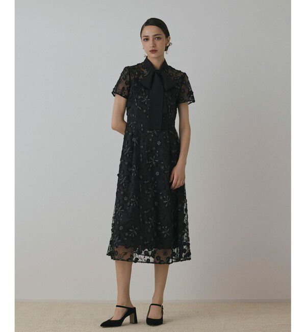GRACE CONTINENTAL「フラワ－フレアドレス」|ドレス|ブラック