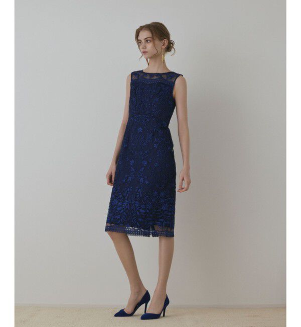 GRACE CONTINENTAL「コ－ド刺繍タイトドレス」|ドレス|ブルー
