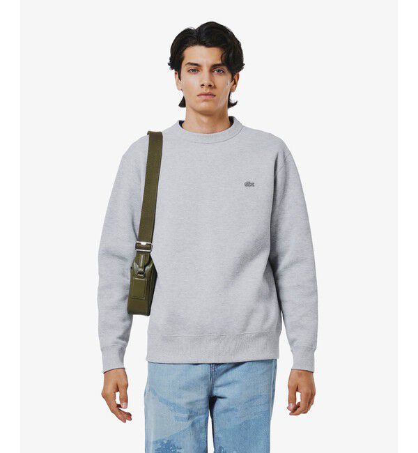 LACOSTE「ワントーンクルーネック 鹿の子ニット / 鹿の子スウェット トレーナー」|スウェット・ジャージ|グレー