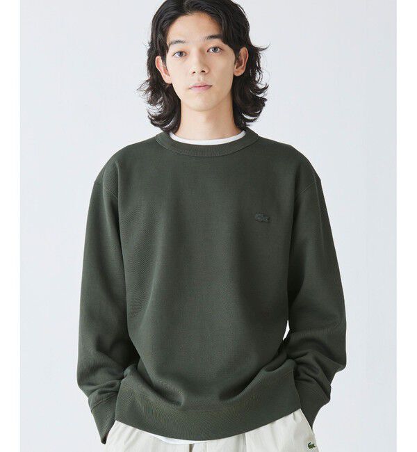 LACOSTE「ワントーンクルーネック 鹿の子ニット / 鹿の子スウェット トレーナー」|スウェット・ジャージ|ダークグリーン