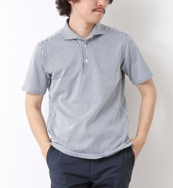 NOLLEY'S goodman「《ビジカジ対応》ハイゲージサッカーストライプ ワンピースカラーポロ ビズポロ 25SS」|ポロシャツ|ブルー系その他