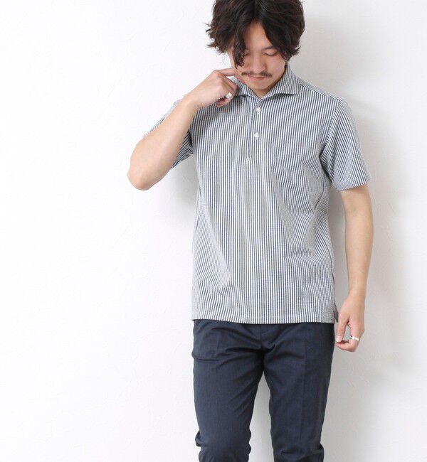 NOLLEY'S goodman「《ビジカジ対応》ハイゲージサッカーストライプ ワンピースカラーポロ ビズポロ 25SS」|ポロシャツ|