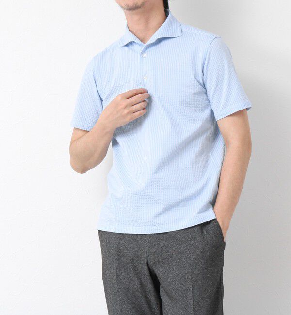 NOLLEY'S goodman「《ビジカジ対応》ハイゲージサッカーストライプ ワンピースカラーポロ ビズポロ 25SS」|ポロシャツ|